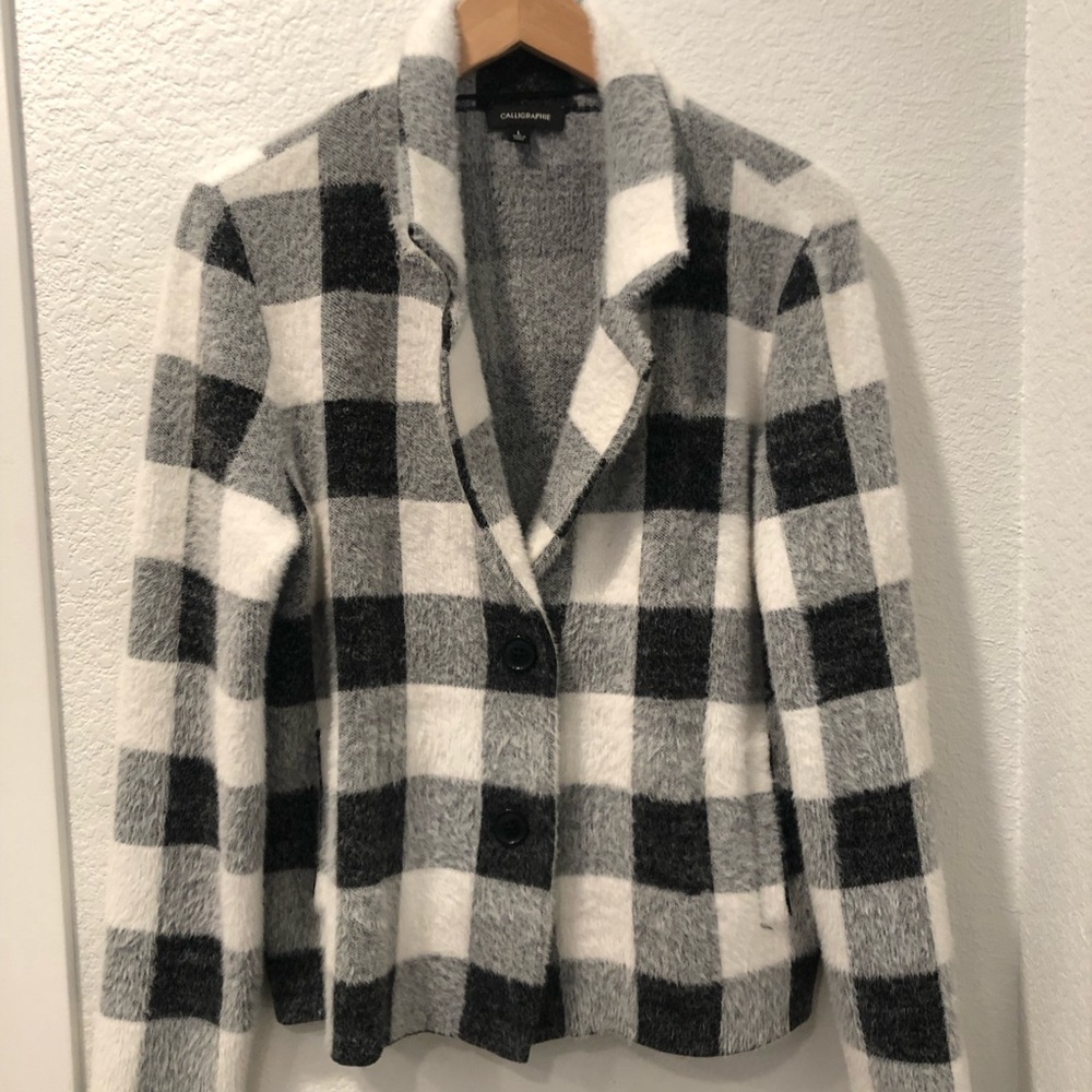 CALLIGRAPHIE Black & White Check Wool-Blend Jacket